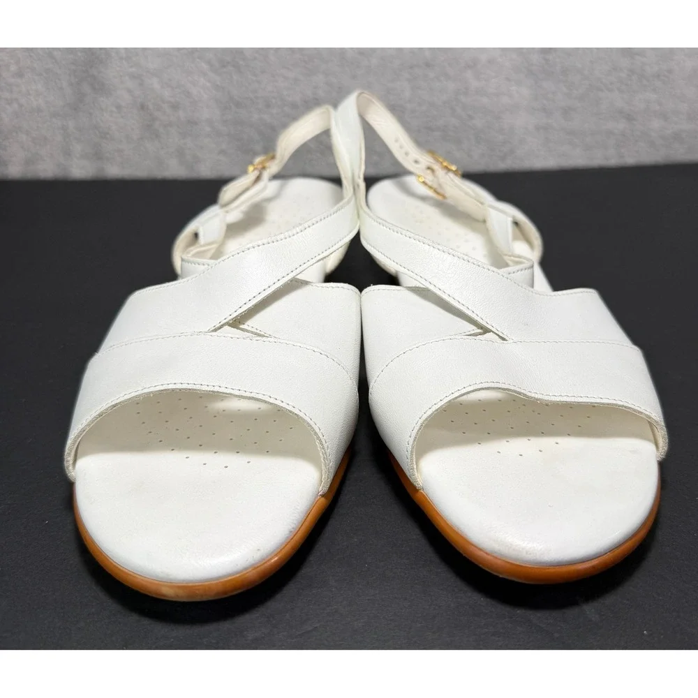 SAS Wedge Sandals Womens 9.5 N White Leather Tripad Comfort Slingback B9 219290